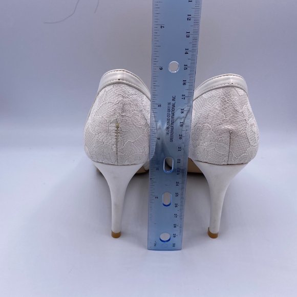 FSJ White Peep Toe Stilettos Heels Lace Wedding - Picture 7 of 9